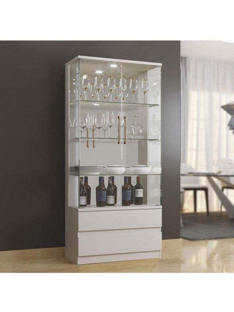 Cristaleira 2 Portas Vidro 2 Gavetas Diamante Off White