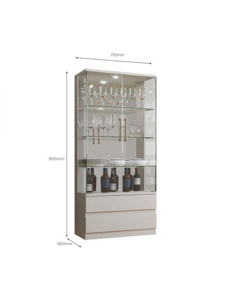 Cristaleira 2 Portas Vidro 2 Gavetas Diamante Off White