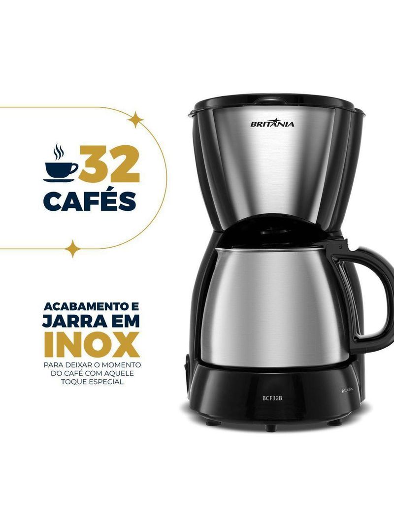 Cafeteira Britânia 32 Cafezinhos 1,2L Jarra Em Inox 110V