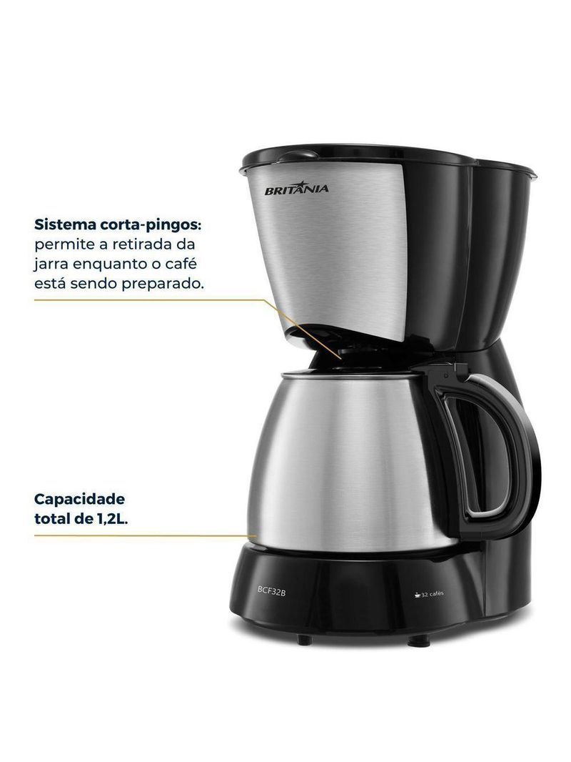 Cafeteira Britânia 32 Cafezinhos 1,2L Jarra Em Inox 110V