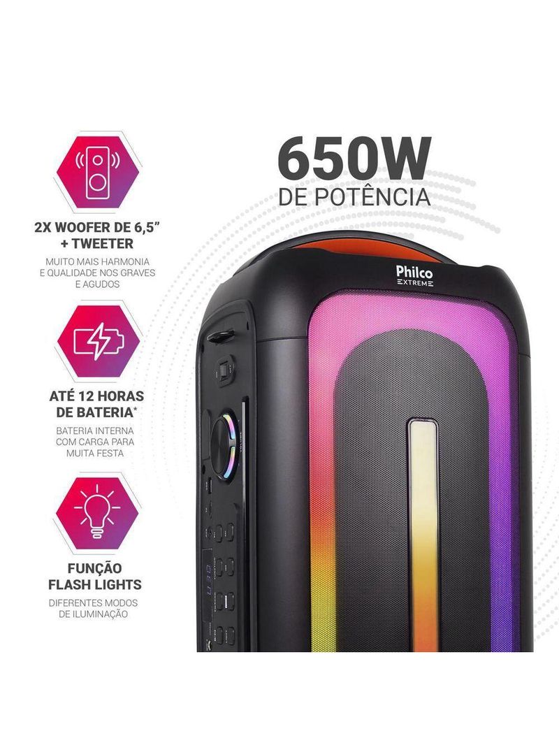 Caixa de Som Amplificada Philco Bluetooth 53 650W PCX6701 Bivolt