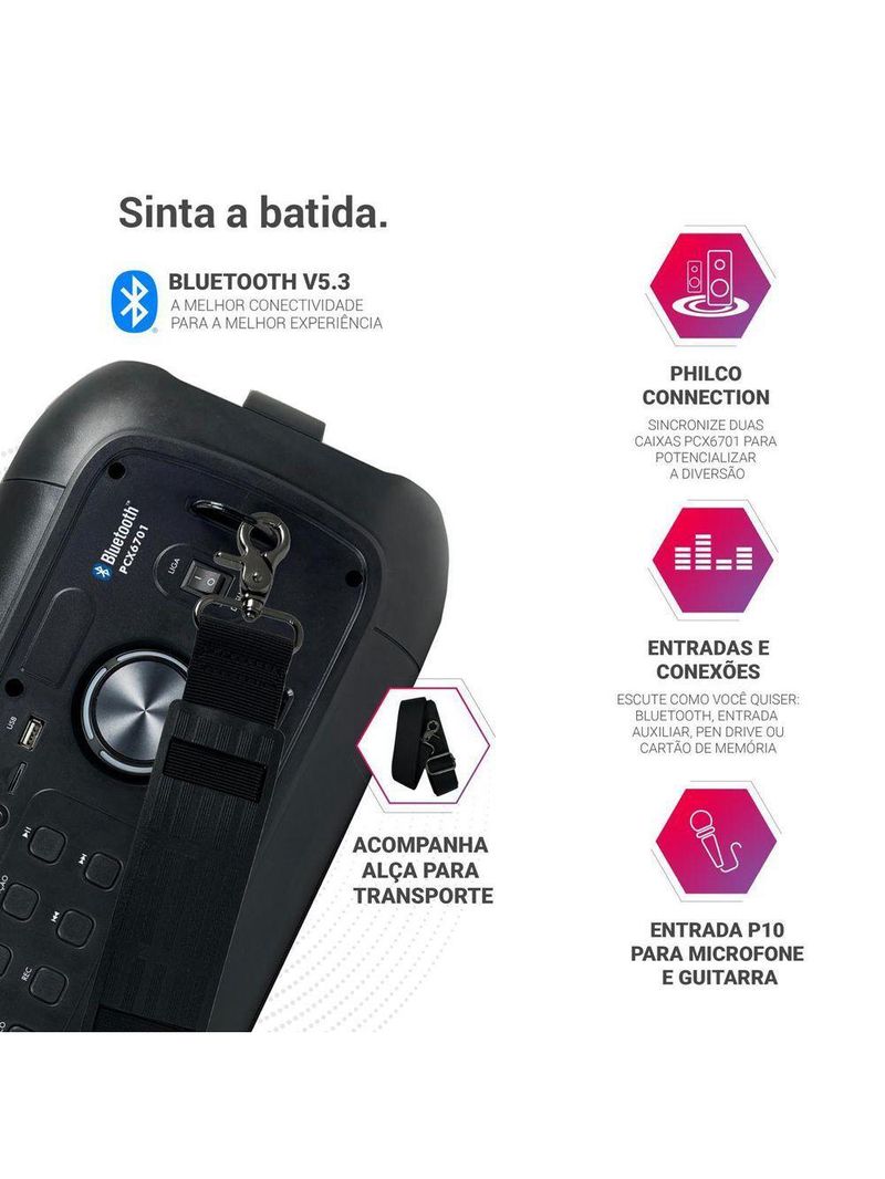Caixa de Som Amplificada Philco Bluetooth 53 650W PCX6701 Bivolt
