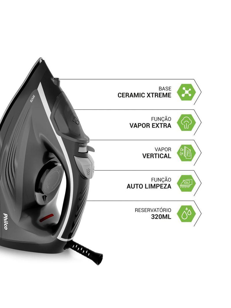 Ferro de Passar a Vapor Philco 320ml Base Cerâmica PFV70 220V
