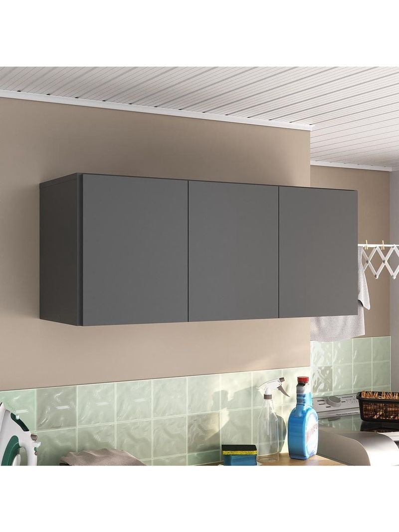 Armário De Lavanderia Aéreo Multiuso 3 Portas Multimóveis Mp5041 Grafite Grafite