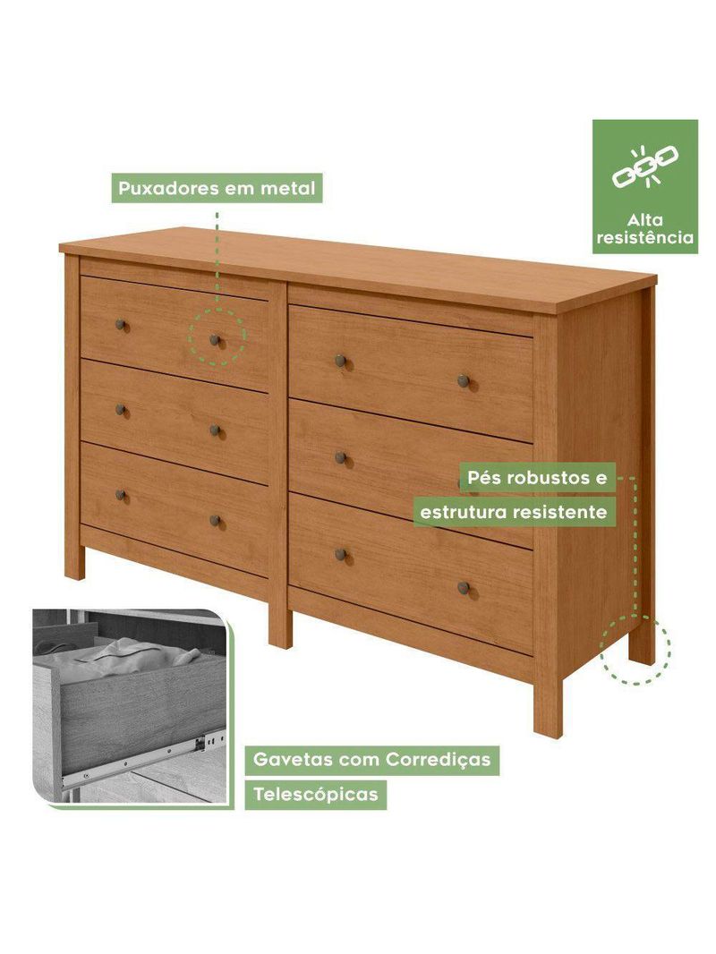 Cômoda Com 6 Gavetas Maggiore Estrutura Mdf/mdp Móveis Lopas