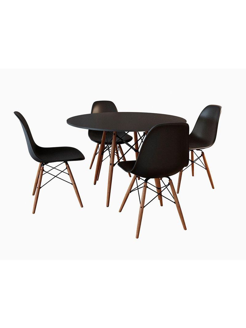 Jogo De Mesa 4 Cadeiras Pretas Eames Dkr 110 Cm Base Madeira Tampo Preto