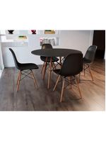 Jogo De Mesa 4 Cadeiras Pretas Eames Dkr 110 Cm Base Madeira Tampo Preto