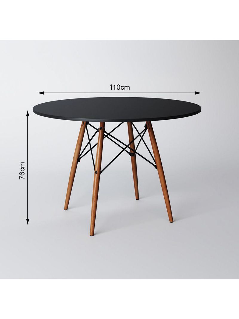 Jogo De Mesa 4 Cadeiras Pretas Eames Dkr 110 Cm Base Madeira Tampo Preto