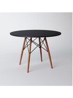 Jogo De Mesa 4 Cadeiras Pretas Eames Dkr 110 Cm Base Madeira Tampo Preto