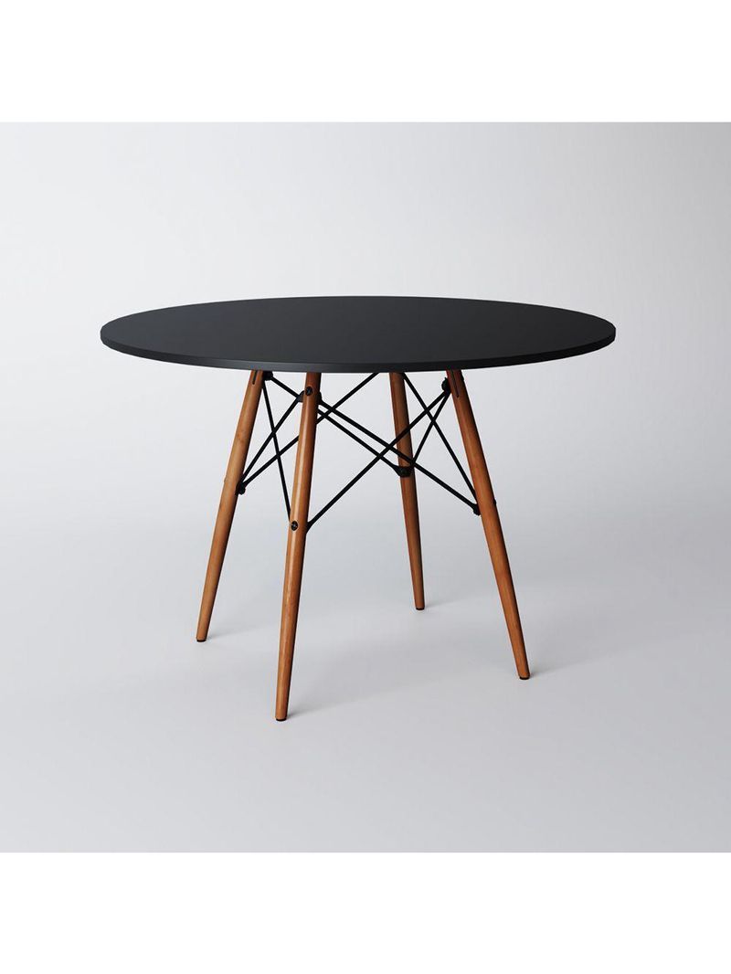 Jogo De Mesa 4 Cadeiras Pretas Eames Dkr 110 Cm Base Madeira Tampo Preto