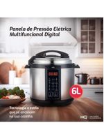 Panela De Pressão Elétrica Multifuncional Digital HQ 6L Inox HQ-Y6DI 220V