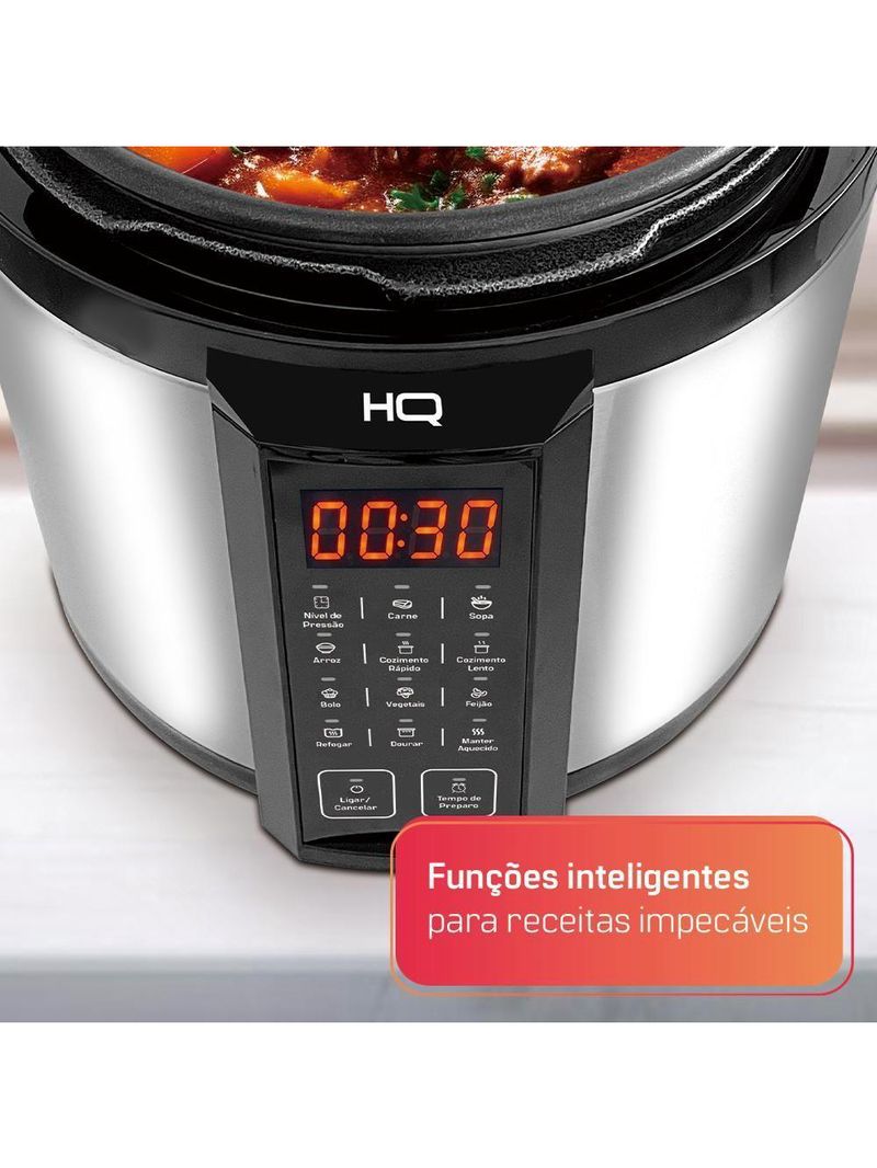 Panela De Pressão Elétrica Multifuncional Digital HQ 6L Inox HQ-Y6DI 220V