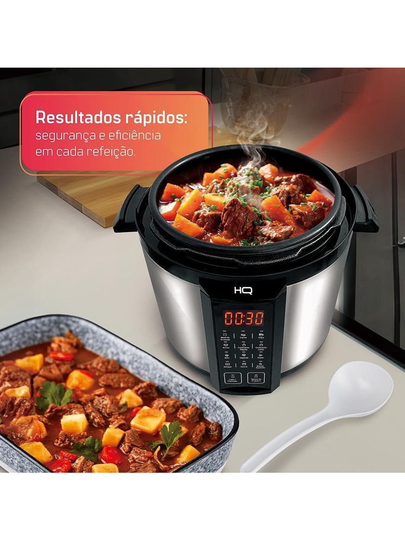 Panela De Pressão Elétrica Multifuncional Digital HQ 6L Inox HQ-Y6DI 220V