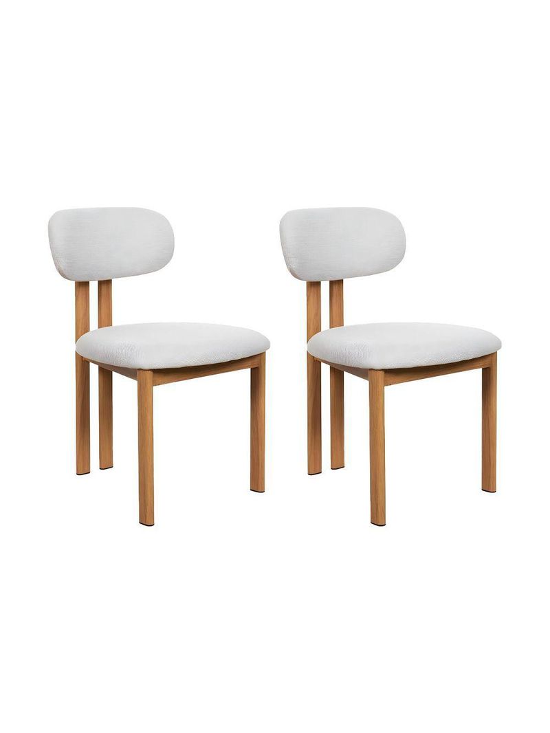 Kit 2 Cadeiras De Jantar Tulipa Estrutura Aço Carbono Laminado Natural Com Estofado Linho Cru