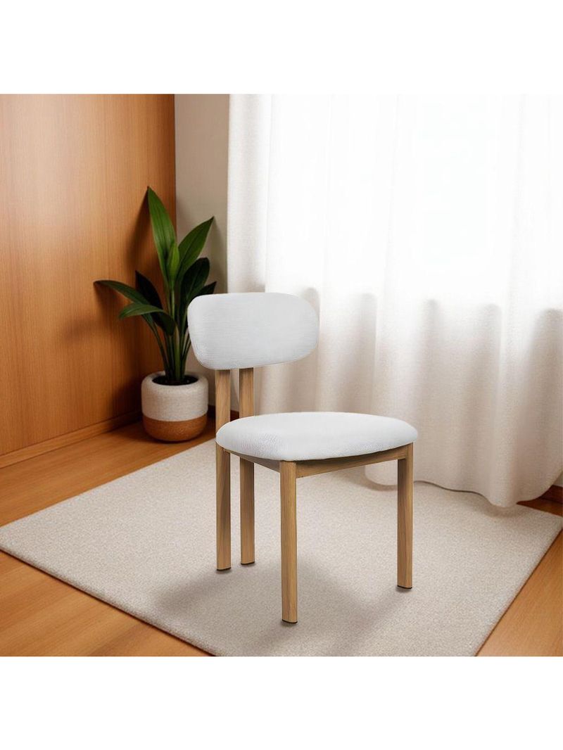 Kit 2 Cadeiras De Jantar Tulipa Estrutura Aço Carbono Laminado Natural Com Estofado Linho Cru