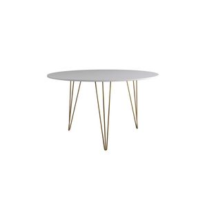 Mesa De Jantar Redonda 110Cm Branca Clips 3 Pés Base Dourado
