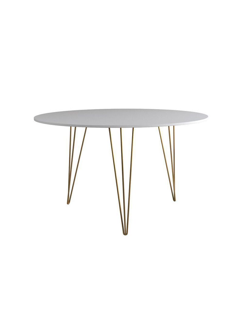 Mesa De Jantar Redonda 110Cm Branca Clips 3 Pés Base Dourado