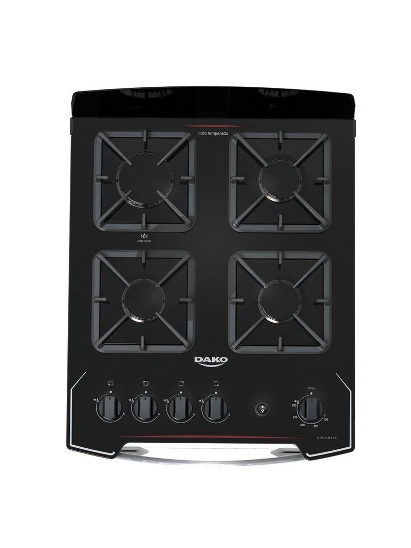 Fogão 4 Bocas Preto Com Mesa De Vidro Dako Diplomata Bivolt