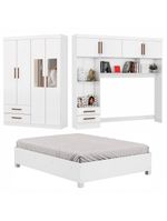 Guarda Roupa Casal Modulado 4 Portas com Cama Hercules 4 Portas e 4 Gavetas com Espelho Branco