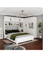 Guarda Roupa Casal Modulado 4 Portas com Cama Hercules 4 Portas e 4 Gavetas com Espelho Branco