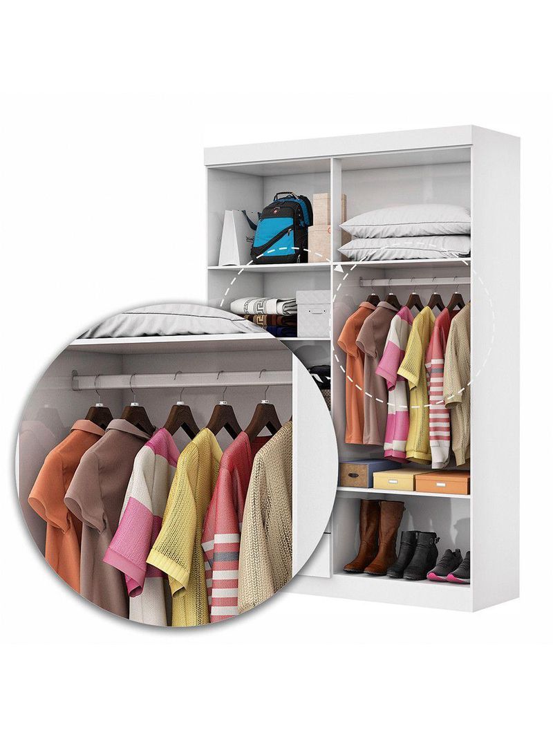 Guarda Roupa Casal Modulado 4 Portas com Cama Hercules 4 Portas e 4 Gavetas com Espelho Branco