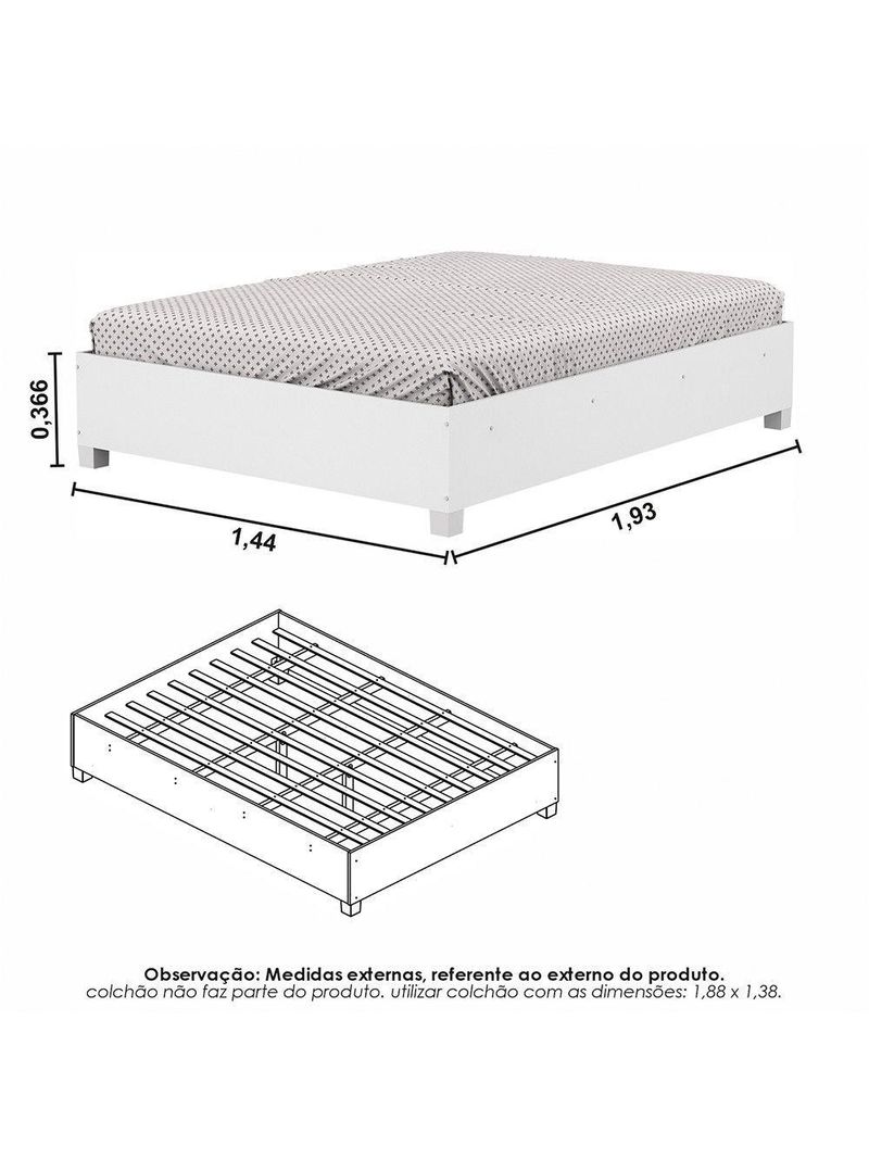 Guarda Roupa Casal Modulado 4 Portas com Cama Hercules 4 Portas e 4 Gavetas com Espelho Branco