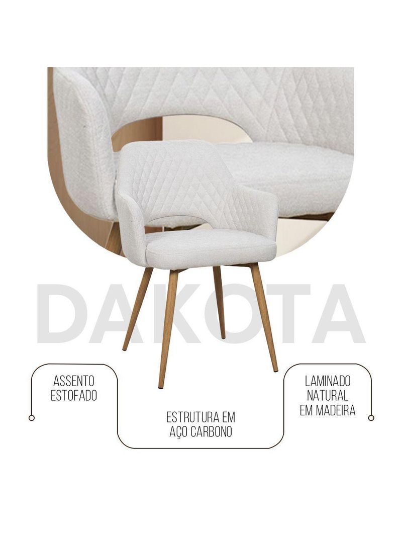 Kit 2 Cadeiras De Jantar Dakota Estrutura Aço Carbono Laminado Natural Com Estofado Linho Cru