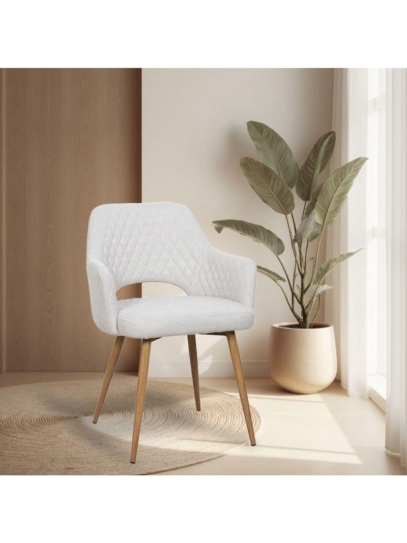 Kit 2 Cadeiras De Jantar Dakota Estrutura Aço Carbono Laminado Natural Com Estofado Linho Cru