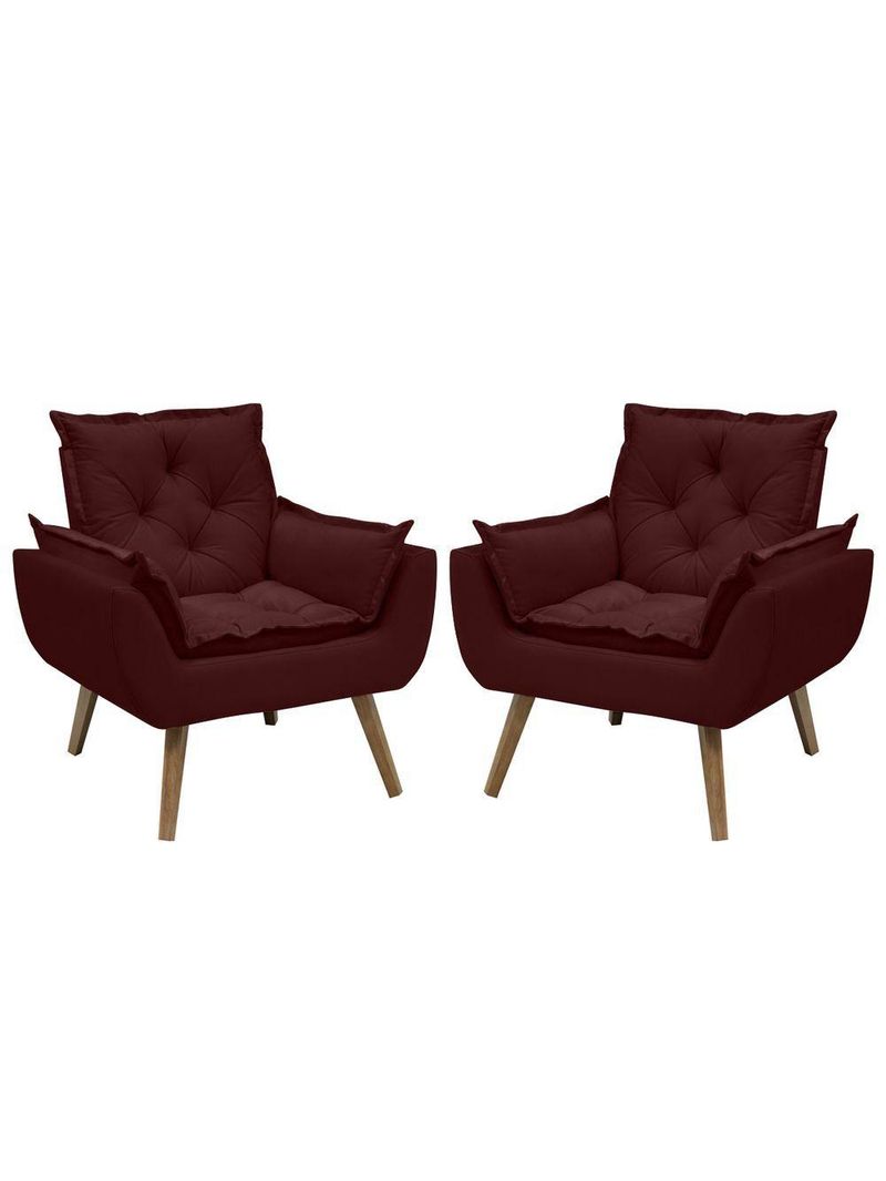 Kit Com 2 Poltronas Opala Conforto Decorativa Em Veludo Bordô