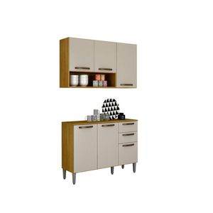 Kit Armário De Cozinha Alba Aéreo E Balcão 3 Portas Cinamomo/off White