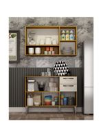 Kit Armário De Cozinha Alba Aéreo E Balcão 3 Portas Cinamomo/off White