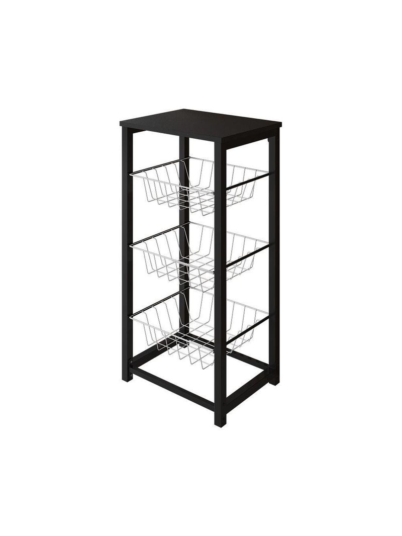 Fruteira De Chão Cozinha Desmontada Aço Preto Cesto Branco Tampo Preto Madri - Cor: Preto