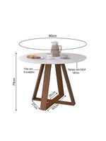 Mesa Redonda Jantar 90cm Livia Branca com Base em Madeira Maciça