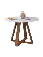 Mesa Redonda Jantar 90cm Livia Branca com Base em Madeira Maciça