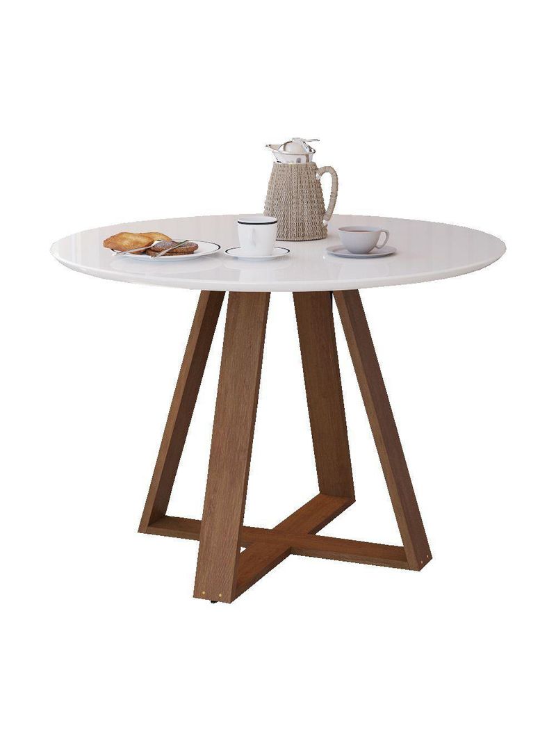 Mesa Redonda Jantar 90cm Livia Branca com Base em Madeira Maciça