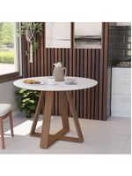 Mesa Redonda Jantar 90cm Livia Branca com Base em Madeira Maciça