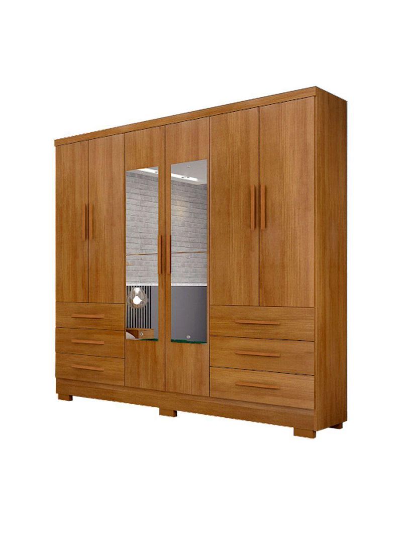 Guarda Roupa Ágata 6 Portas, 6 Gavetas Com Espelho e 6 Pés - Cumaru