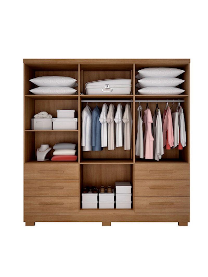 Guarda Roupa Ágata 6 Portas, 6 Gavetas Com Espelho e 6 Pés - Cumaru