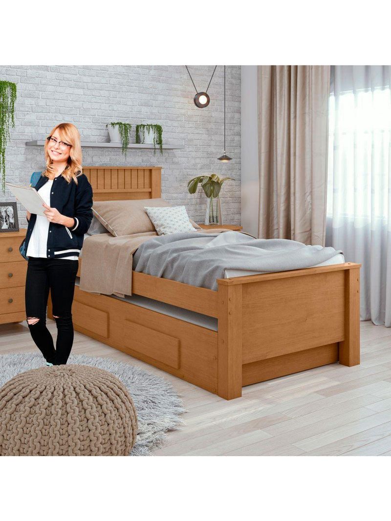 Bicama Solteiro 2 Gavetas MDF Athenas Móveis Lopas Amêndoa Clean