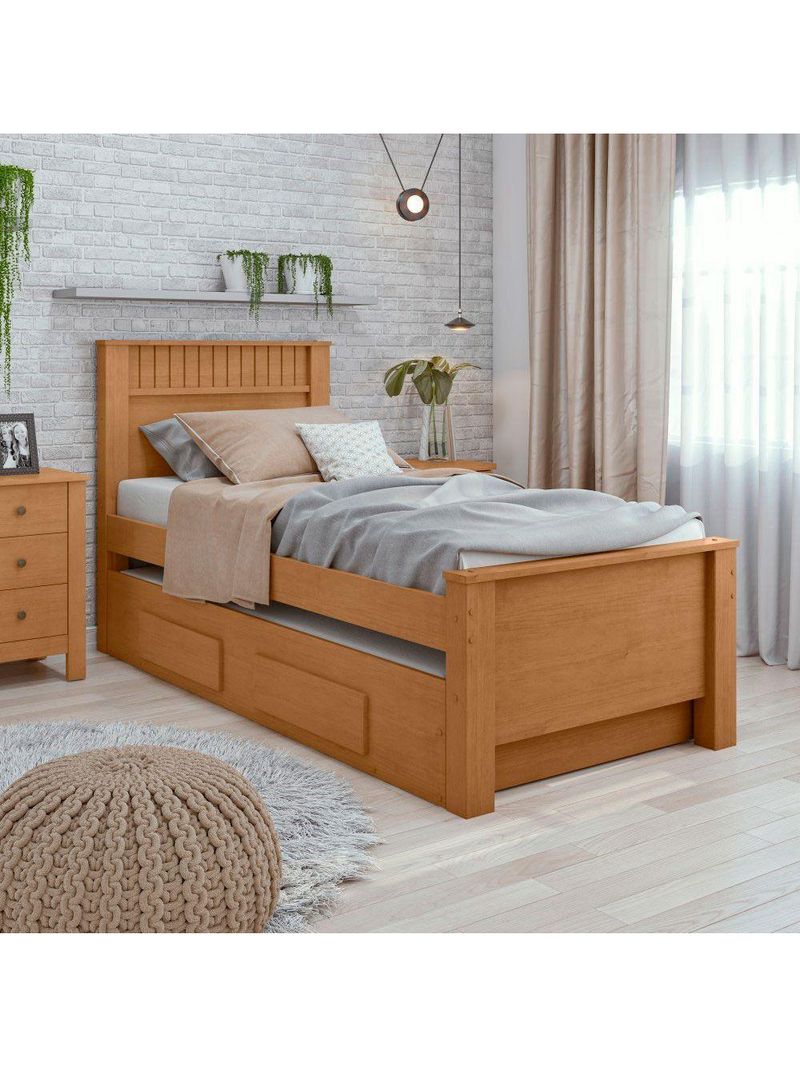 Bicama Solteiro 2 Gavetas MDF Athenas Móveis Lopas Amêndoa Clean