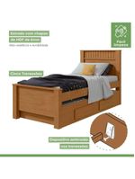 Bicama Solteiro 2 Gavetas MDF Athenas Móveis Lopas Amêndoa Clean