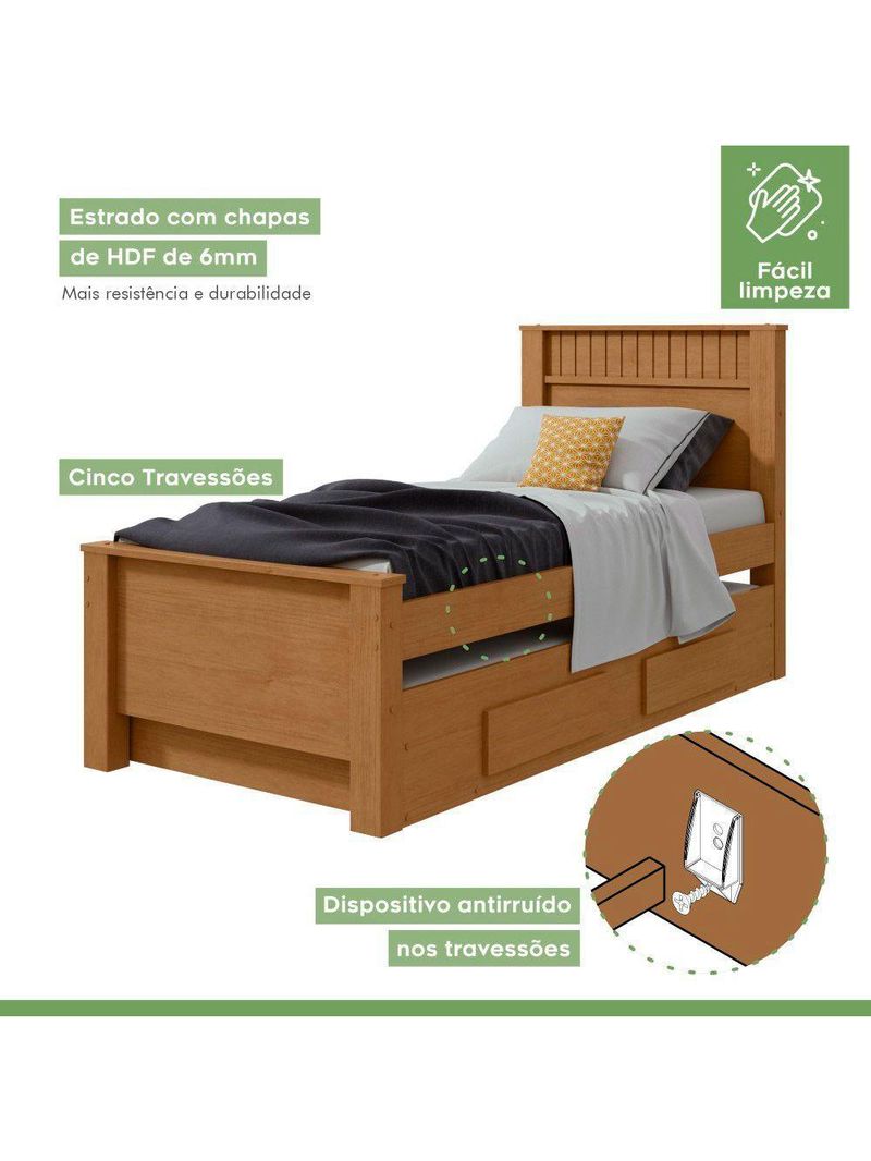 Bicama Solteiro 2 Gavetas MDF Athenas Móveis Lopas Amêndoa Clean