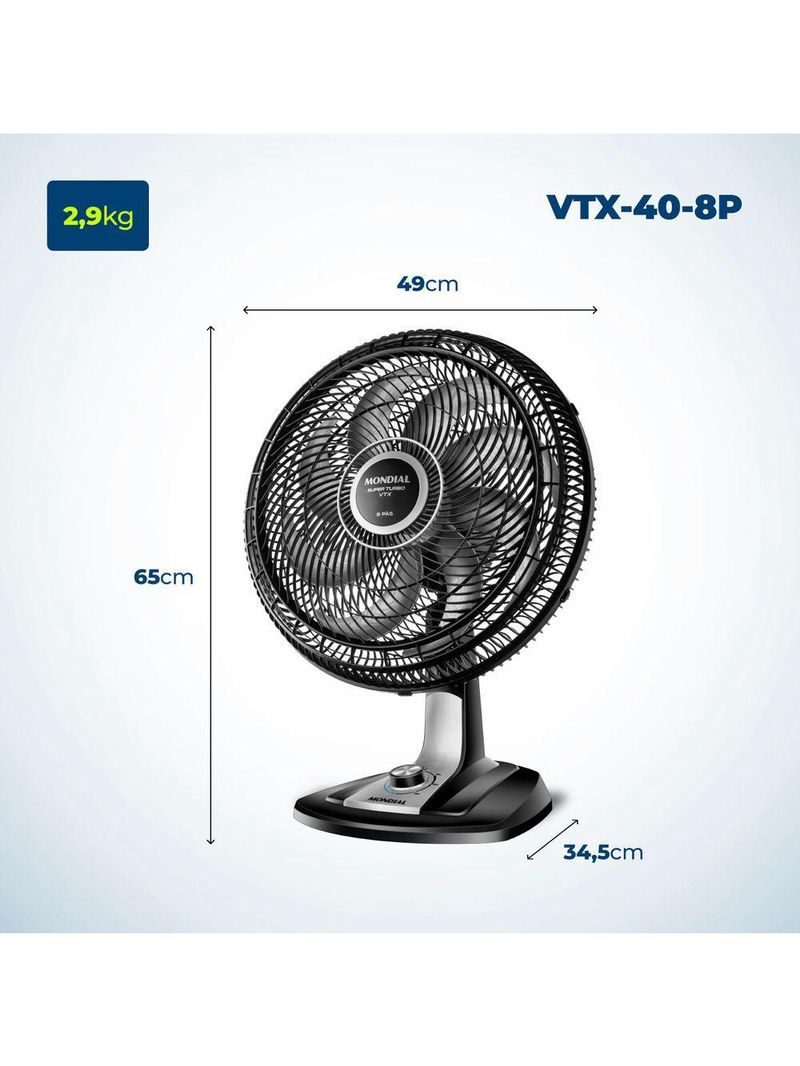 Ventilador De Mesa Mondial Turbo 8 Pás Vtx-40-8p Vent 40cm-127v-preto/prata