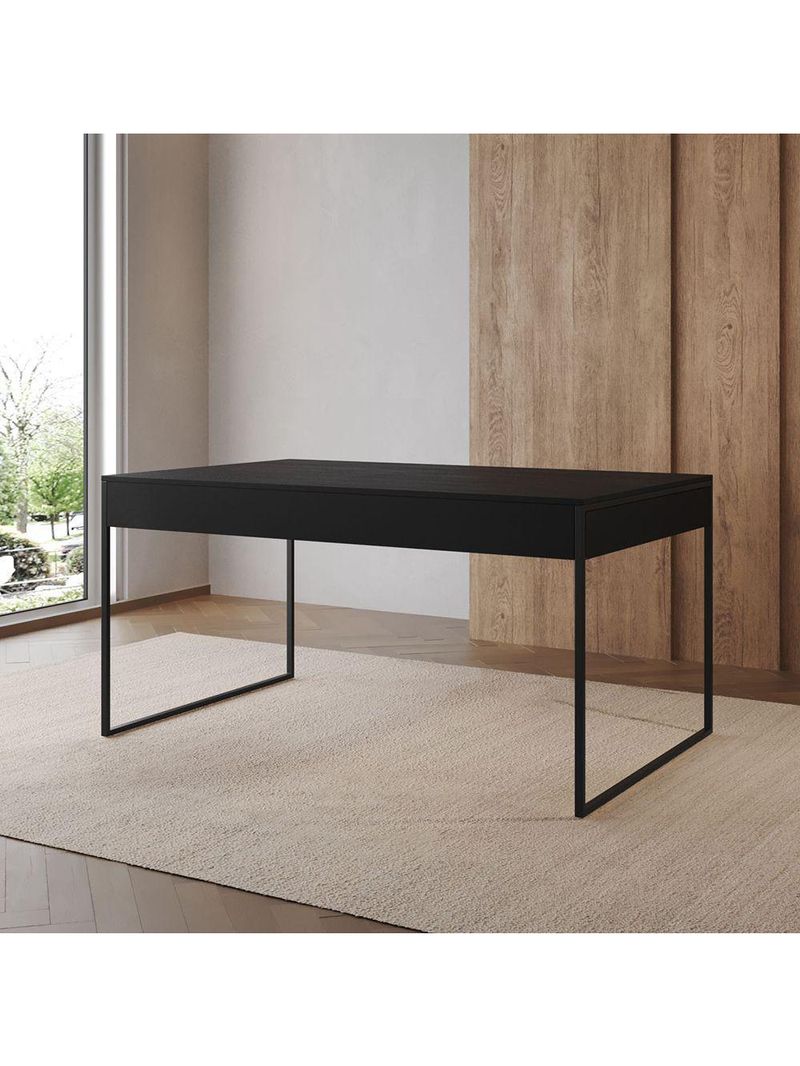 Mesa Jantar Industrial Retangular Preta 137X90Cm Filadélfia Base Ferro Preto