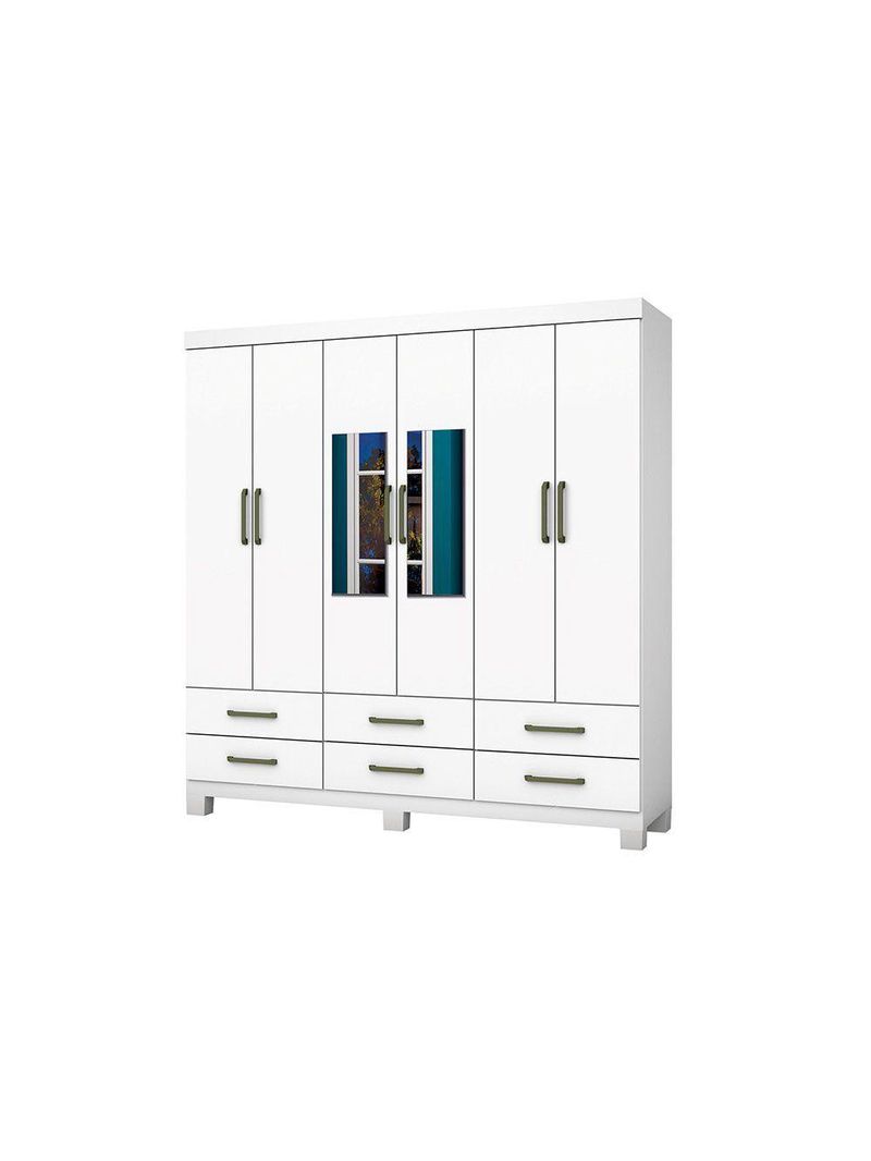 Guarda-roupa D22 6 Portas 6 Gavetas Com Espelho e Pés Branco