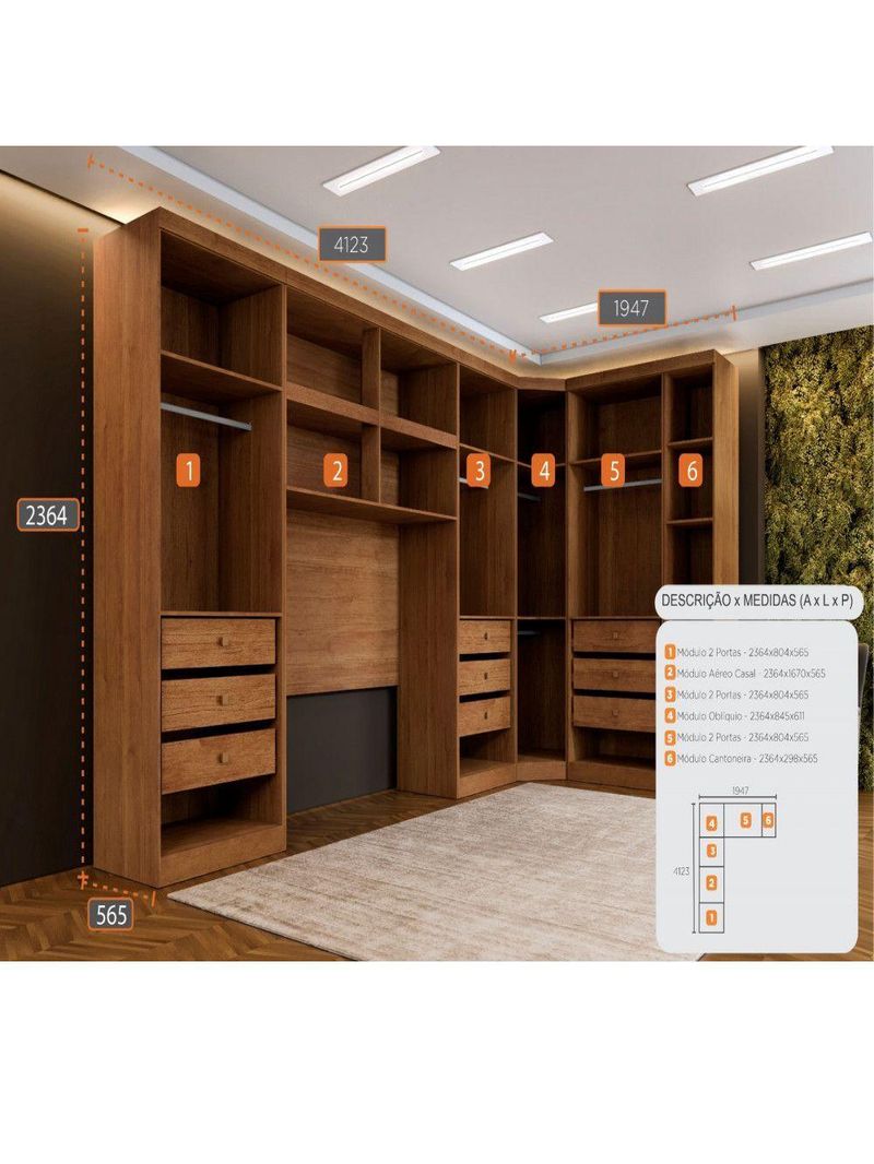 Guarda Roupa Modulado Casal Safira 11 Portas Cumaru/Fendi