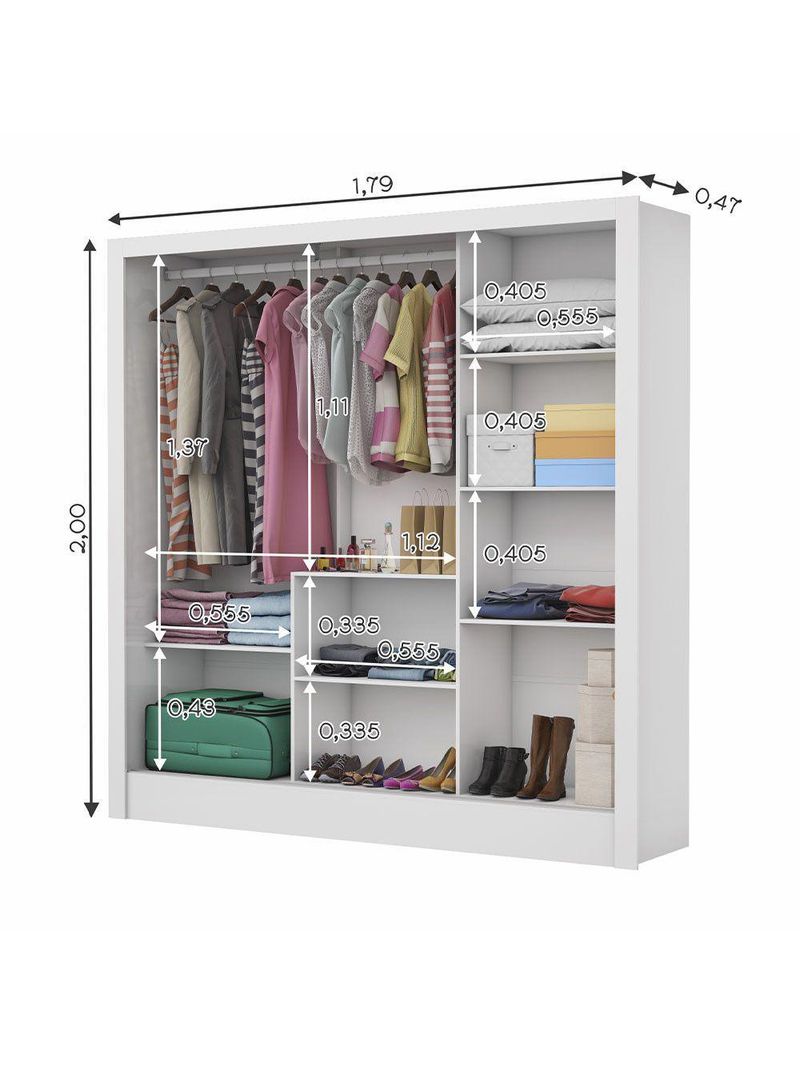 Guarda-Roupa Casal Fortaleza 3 Portas Carioca Móveis Branco Cinamomo