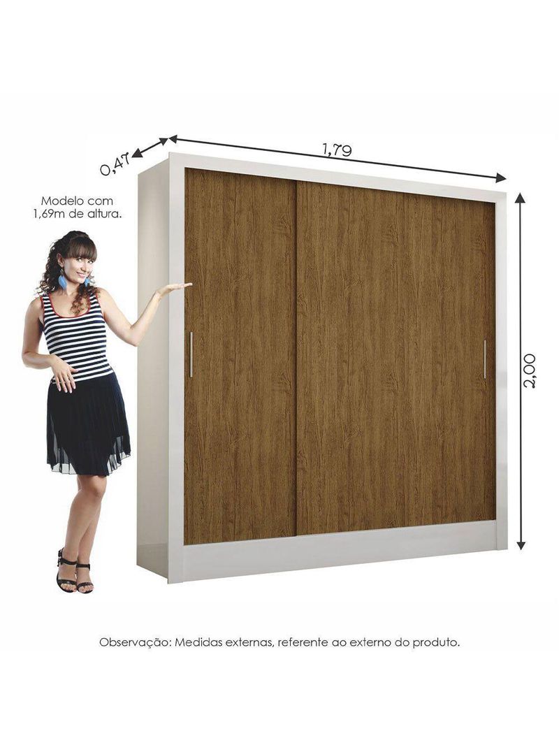 Guarda-Roupa Casal Fortaleza 3 Portas Carioca Móveis Branco Cinamomo