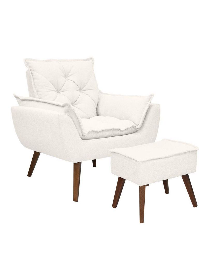 Kit Poltrona E Puff Opala Conforto Pé Trapézio Tecido Boucle Branco
