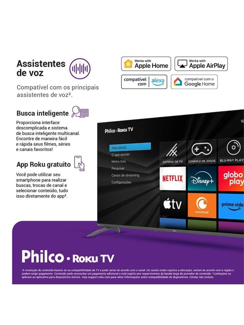 TV 50 Philco Smart 4K Roku PTV50VA4REGB Cinza Bivolt